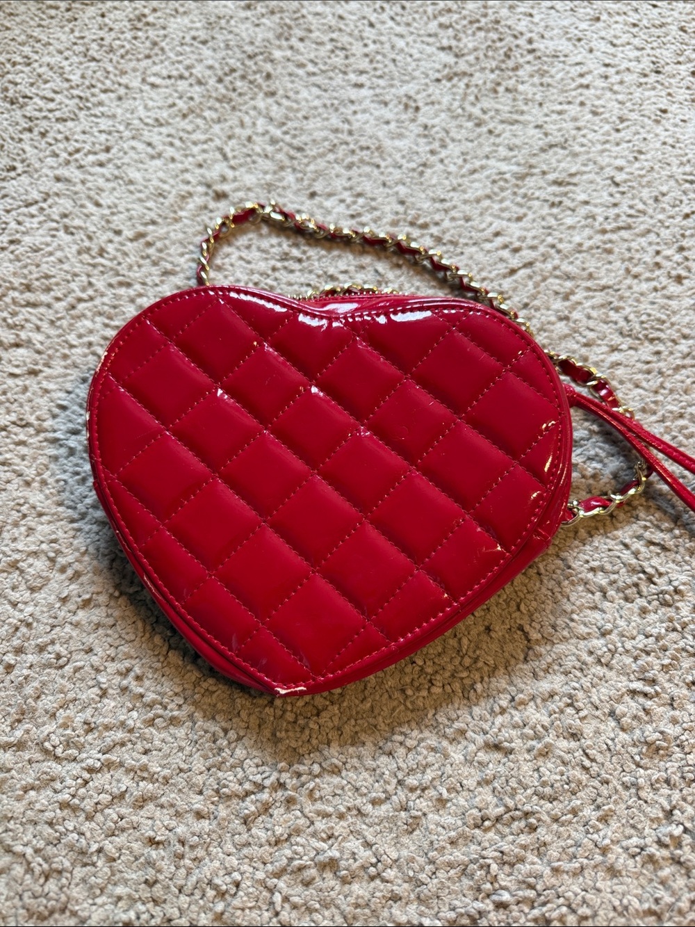 ASOS Red Quilted Patent Heart Crossbody with Gold Chain